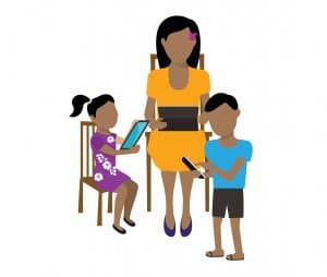 mum and kids with devices