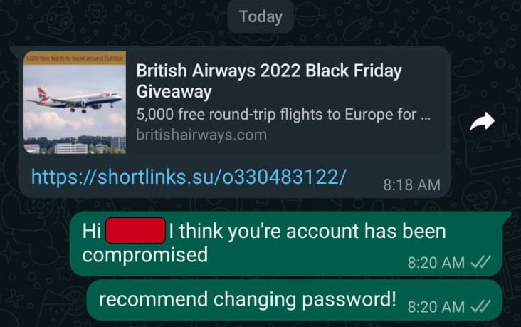 british airways scam whatsapp black friday
